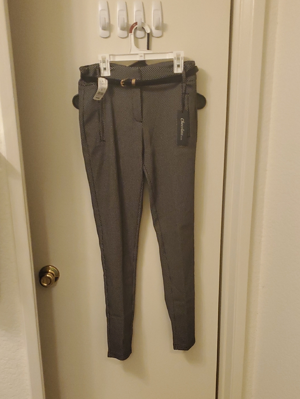 Office Black Microdot Skinny Pants with Slim Belt NWT